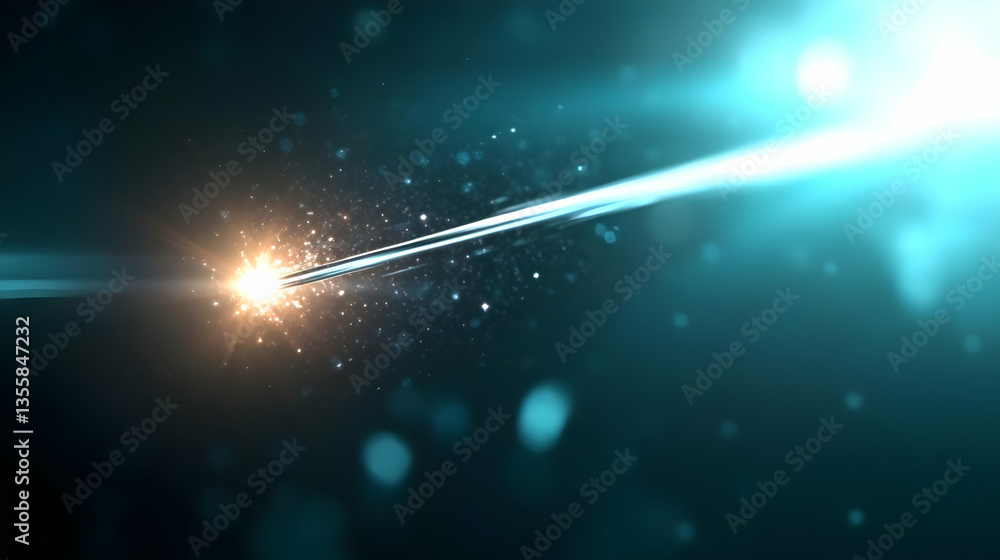 Poster abstract blue and gold light streak with sparkle particles and bokeh effect in a dark space scene re