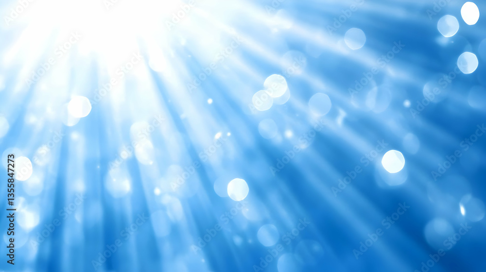Poster abstract blue background with bokeh lights and shiny sunburst effect festive design with sparkles an
