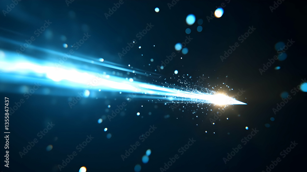 Poster abstract blue light streaks in motion with sparkling particles on a dark background dynamic flowing 