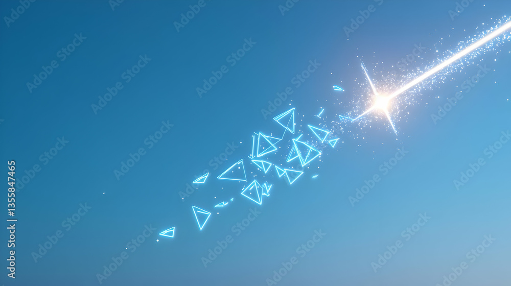 Poster abstract blue sky design with triangles and glowing light effects sparkling geometric shapes and mod