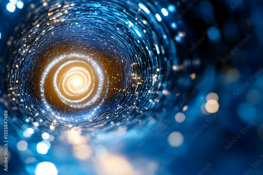 Poster abstract blue swirling light tunnel background with circular motion and depth of field elegant moder
