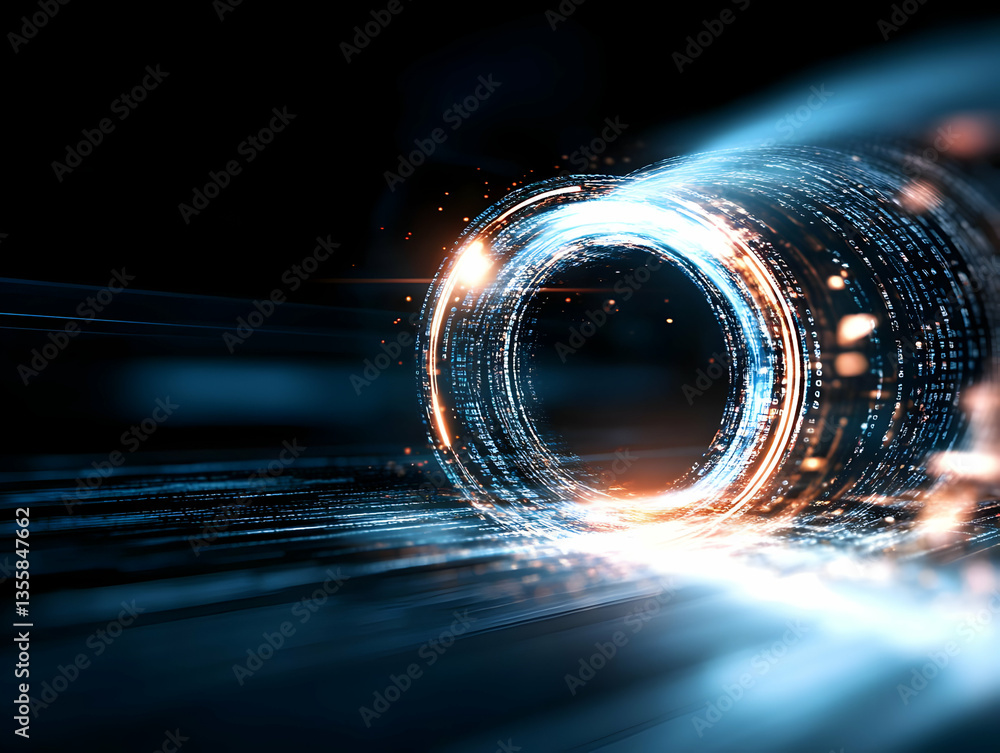 Aufkleber abstract circular light streaks on black backdrop featuring fast motion glow energy and futuristic d