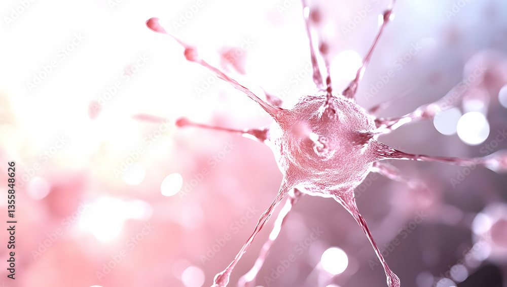 Poster abstract microscopic neuron cell structure in pink and white with blurry background medical science 