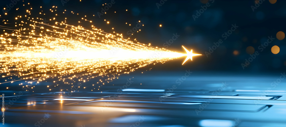 Poster airplane trajectory illustration of light and motion in a blue gradient background creates an artist