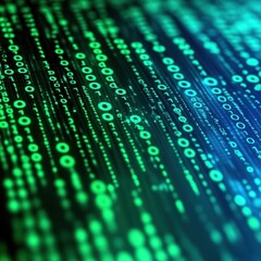 Abstract Blue and Green Binary Code Data Stream for Technology Background