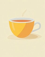 Yellow Cup Holding Warm Beverage on Saucer, Simple Background