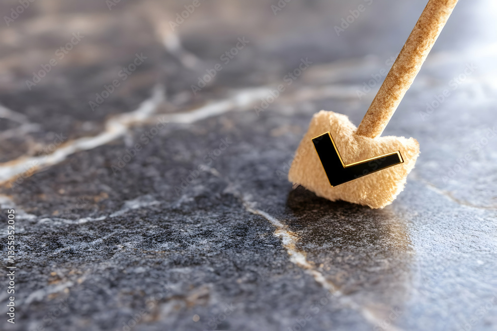 Aufkleber close up of a check mark sponge on grey marble surface texture astract design background backdrop wi