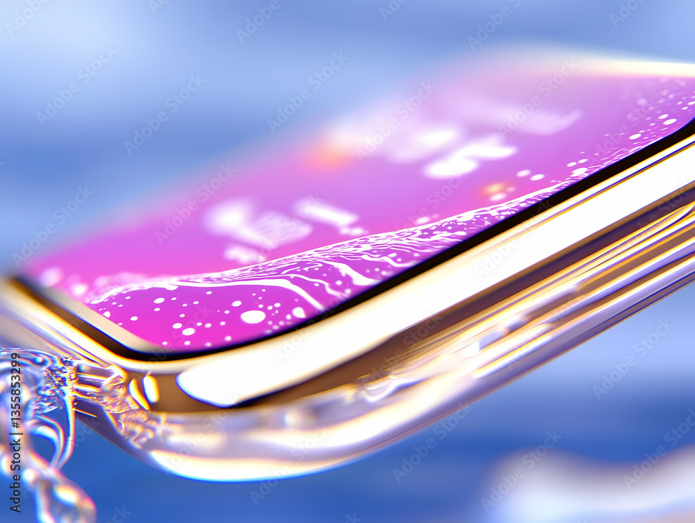 Poster closeup of smartwatch with pink screen and water droplets on display detailed macro shot of modern t