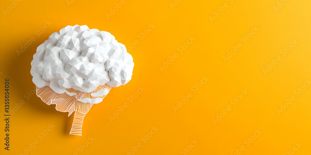 Poster digital brain model in white on orange background showcasing intelligence concept creative thinking 