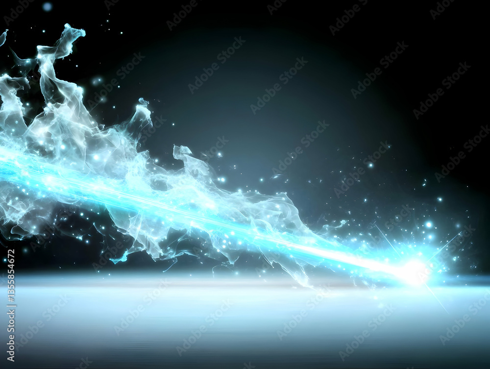 Poster dynamic blue light stream energy streak across dark background a modern abstract visual illustration
