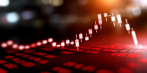Dynamic Red Candlestick Chart Displaying Stock Market Trends On Dark Blurred Background Representing Financial Analysis Investment Opportunities and Business Growth