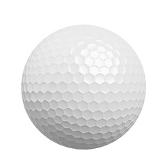 A white golf ball with dimples is shown in a close up studio shot.