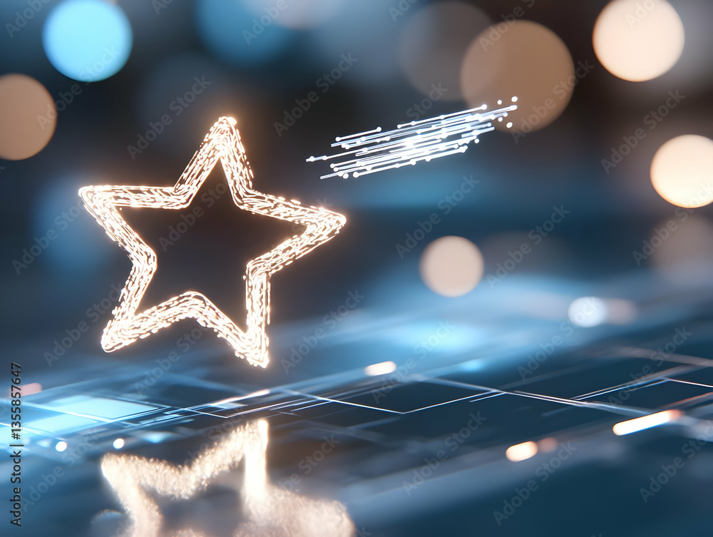 Poster glowing star shape trail on circuit board with bokeh background abstract digital composition festive