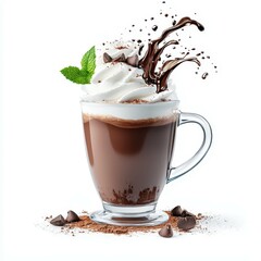 Delicious chocolate drink with whipped cream and mint garnish.