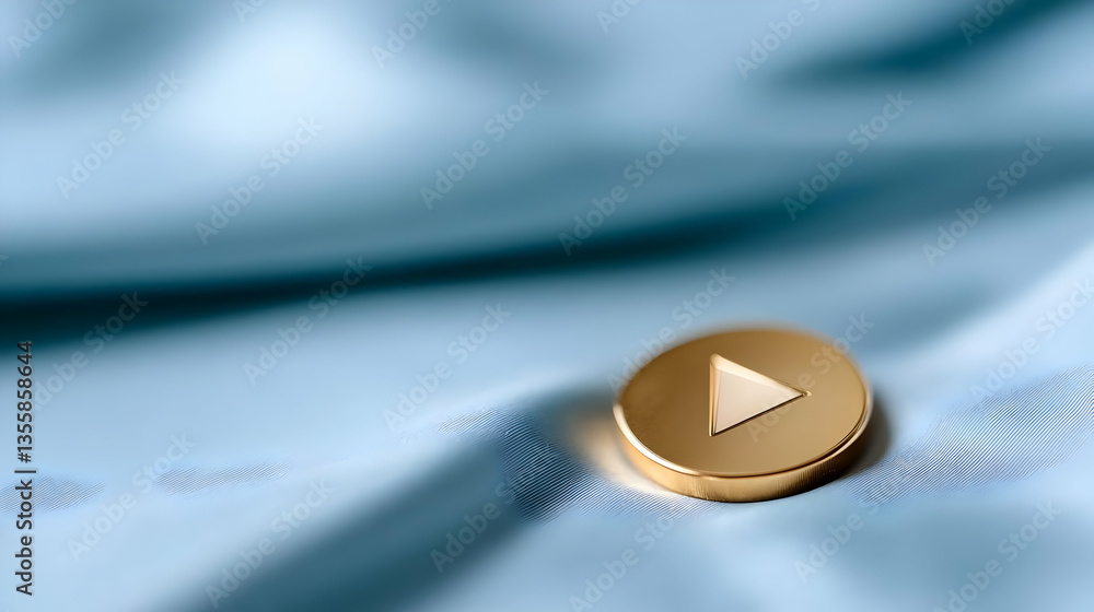 Poster golden play symbol on textured light blue surface graphic decoration featuring circular design eleme