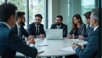 Indian CEO Leading a Leadership Meeting with Senior Management in a Modern Corporate Boardroom