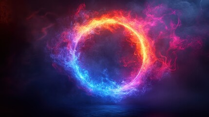 Abstract Fire Circle Dark Scene