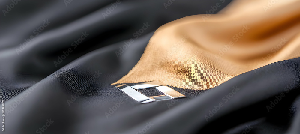 Poster luxury golden and black fabric background with silk smooth texture and abstract design elegant cloth
