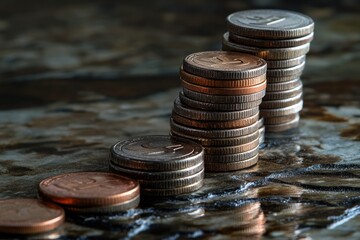 A macro shot of stacked coins with an ascending graph overlay, representing increasing revenue and financial stability.
