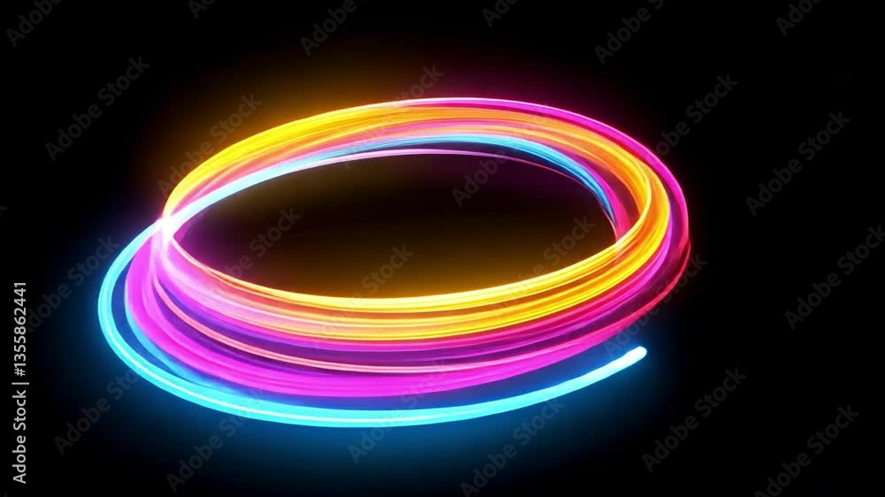 Poster neon rings: energetic glowing neon rings swirl in a mesmerizing pattern, creating a captivating visu
