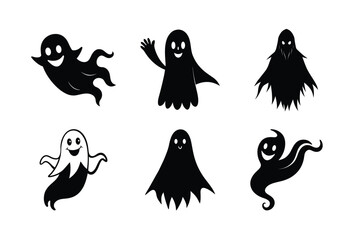 Cute and Spooky Ghost Silhouettes Set for Halloween Design