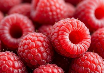 Close up vibrant red raspberries rich color palette. AI Generated