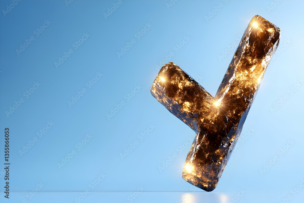 Aufkleber sparkling golden check mark symbol on a light blue background rendered in 3d ideal for approval vali