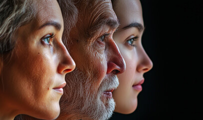 Fototapeta premium profiles of faces of varying ages and ethnicities looking at one another