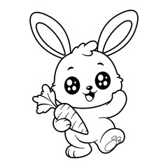 The bunny feels happy and brings carrots, for coloring