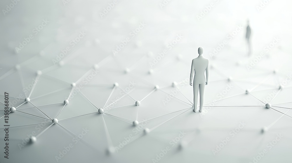 Poster minimalistic 3d render of leadership figure in networking environment