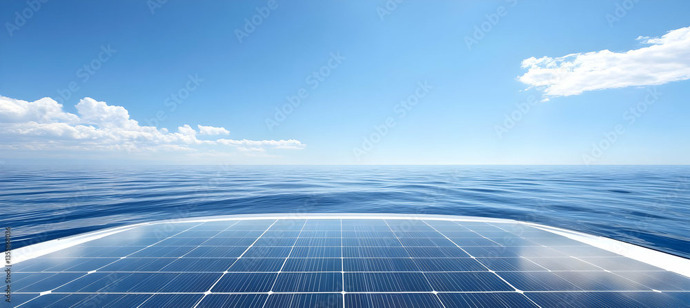 Poster vast open ocean under clear blue sky with light clouds reflective sea surface and underlying artific