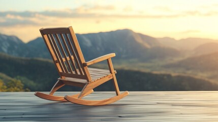 Simple 3D Illustration of Wooden Rocking Chair on Scenic View