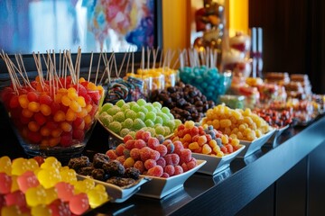 Obraz premium Colorful Array of Candies and Gummy Bears on Display for Festive Celebration