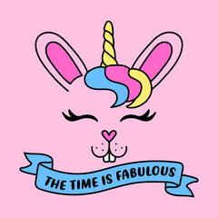 VECTOR ILLUSTRATION OF A RABBIT UNICORN WITH COLORFUL HAIR