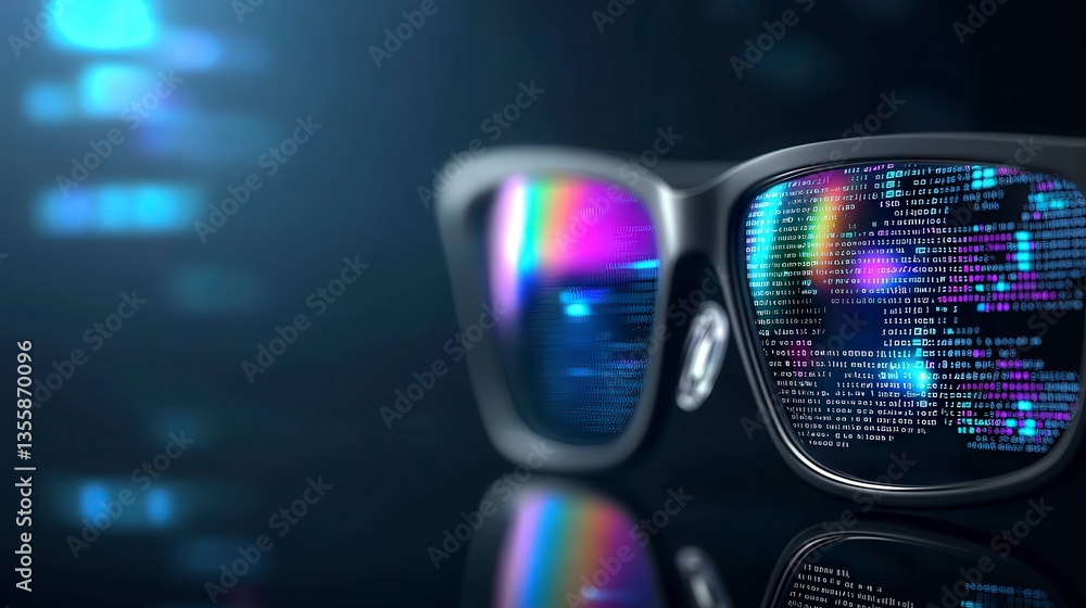 Poster digital code reflection in eyeglasses technology innovation future