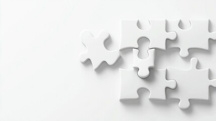 Fototapeta premium White puzzle pieces on white background, one piece separated.