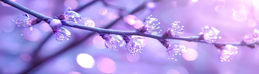 Fototapeta premium Spring blossoms on a branch, soft focus background, nature scene. Ideal for cards, websites