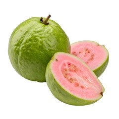 Green guava with pink flesh isolated on transparent background