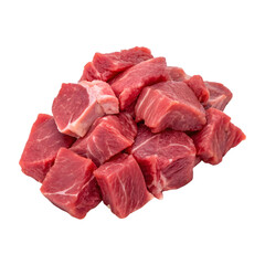 Raw chopped lamb fillet diced tenderloin or cubed isolated on transparent background