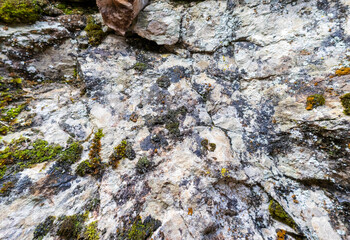 the walls of a stone gorge in a mountainous area, the structure of a geological section