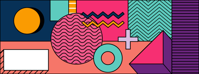 colorful vibrant abstract shapes geometric patterns with retro memphis style vector illustration