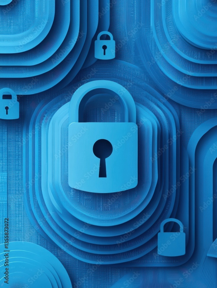 Aufkleber cybersecurity background showcases layered locks and encrypted codes in vibrant blue gradients