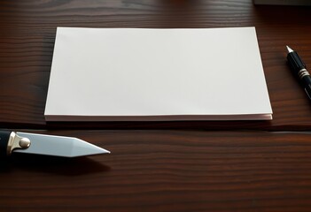 Thick, off-white cardstock with subtle linen texture sits on a dark wood desk, paper, image
