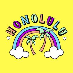 VECTOR ILLUSTRATION OF A RAINBOW WITH PALM TRESS