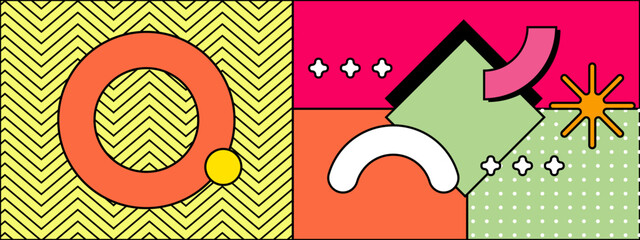 colorful bright composition featuring abstract geometric shapes and patterns vector illustration. for presentation design, wallpaper, or website background