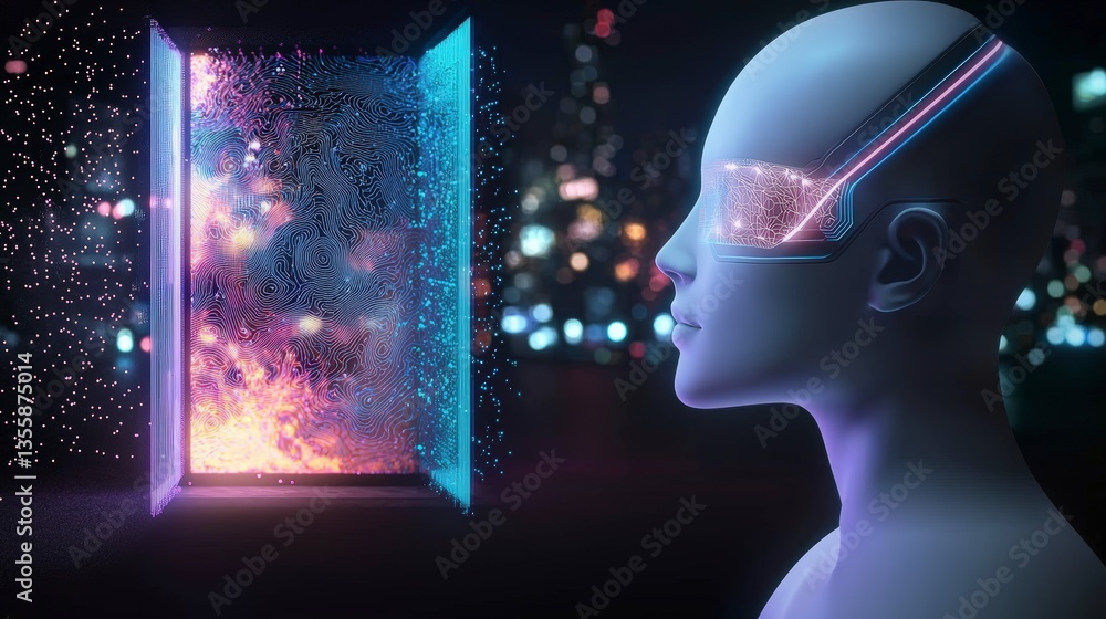 Poster futuristic ai art generative image cyborg portrait