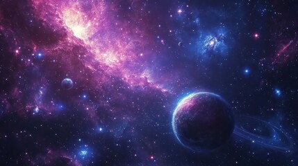 Obraz premium Stunning Deep Space Scene Featuring a Galaxy, Planets, and a Nebula