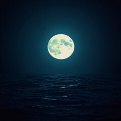 Dramatic lunar rise over calm sea, natural beauty