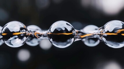 Interconnected translucent spheres, glowing orange lines