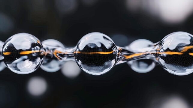 Interconnected translucent spheres, glowing orange lines